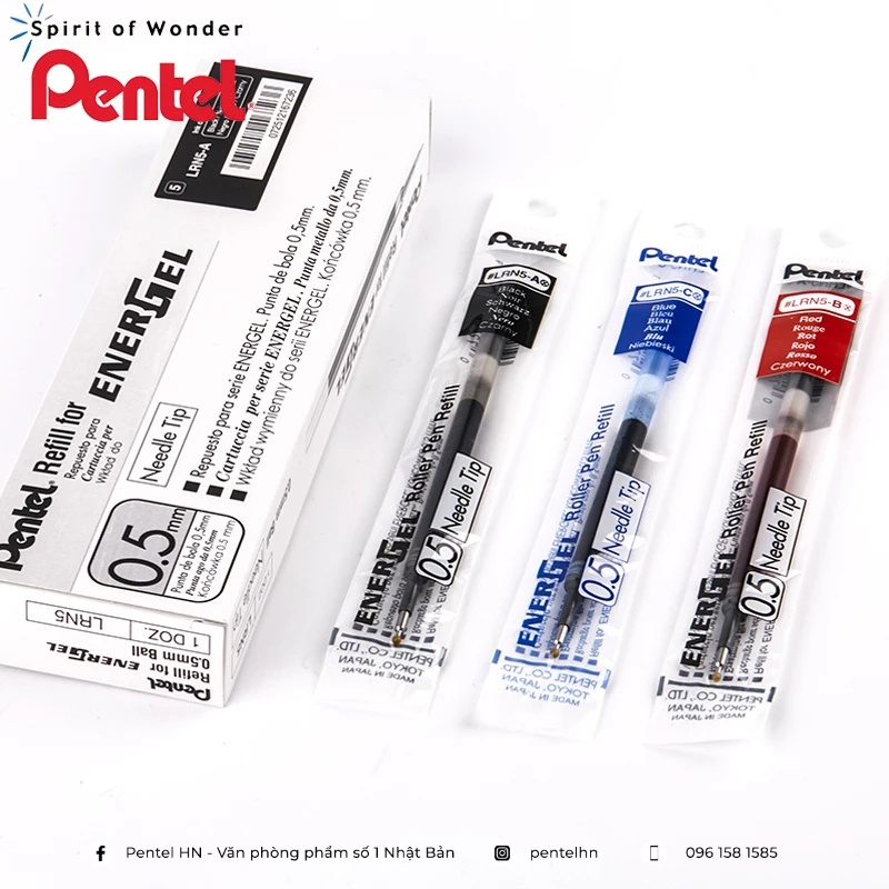 Ruột Bút Ký Nhật Bản Pentel Enegel Nhiều Màu LRN5 / LR7 / LR10 | 3 Màu Mực