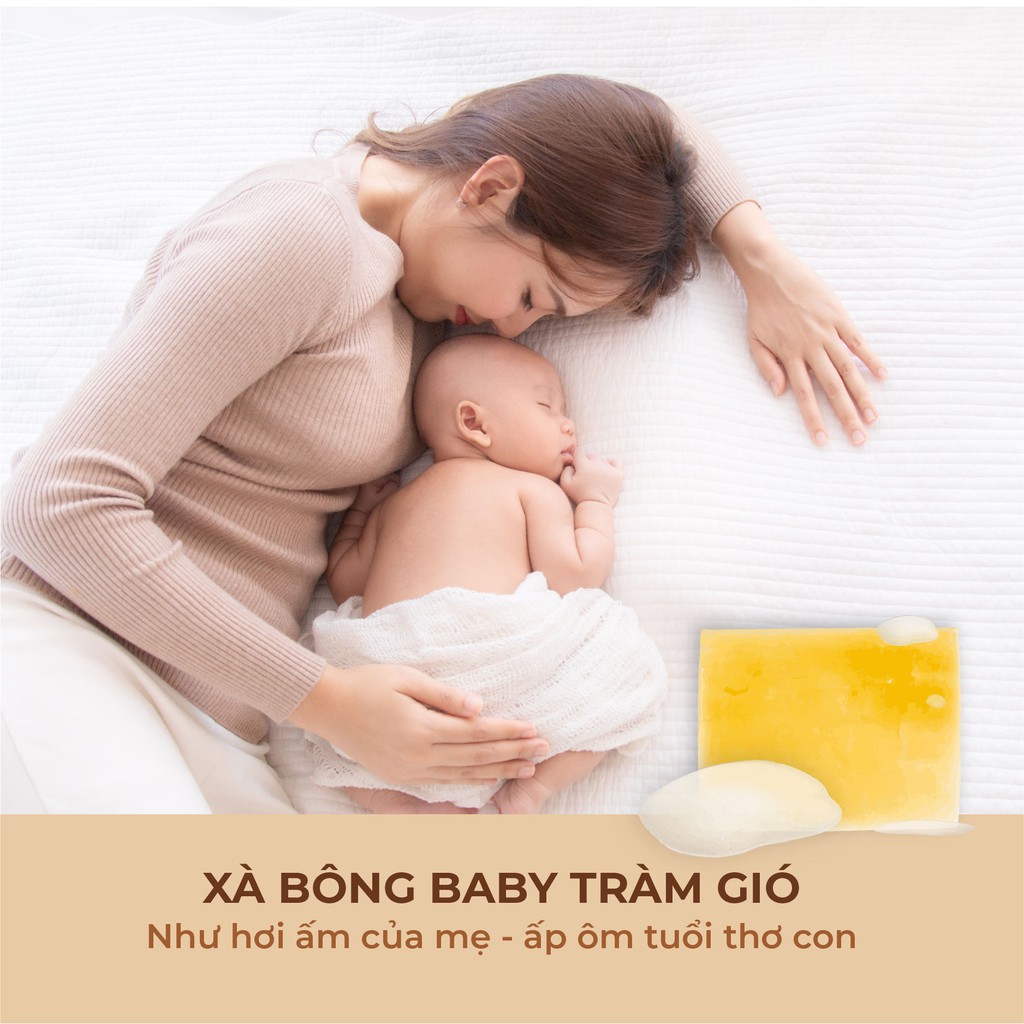 Xà Bông Tắm Thiên Nhiên Baby Tràm Gió Cho Bé Giúp Ngừa Cảm Lạnh, Giữ Ấm Giảm Ho Cỏ Mềm 90g