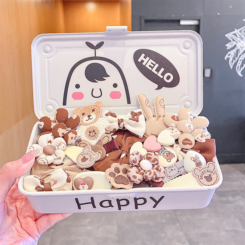 Set Kẹp Tóc Nơ Màu Trà Sữa Hoạt Hình Dễ Thương Cho Bé Gái