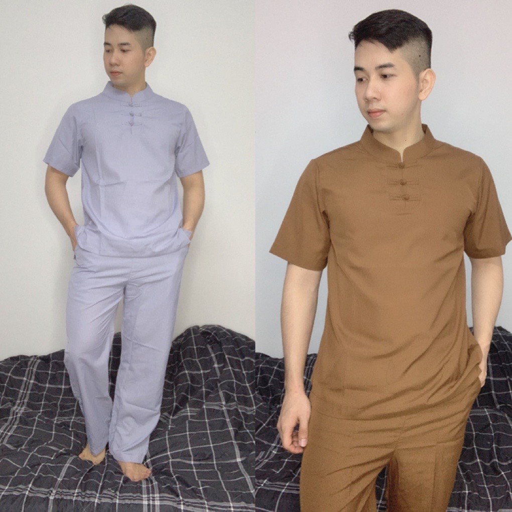 ĐỒ LAM ĐI CHÙA Set Đồ Lam Cao Cấp Cổ Tàu 3 Nút