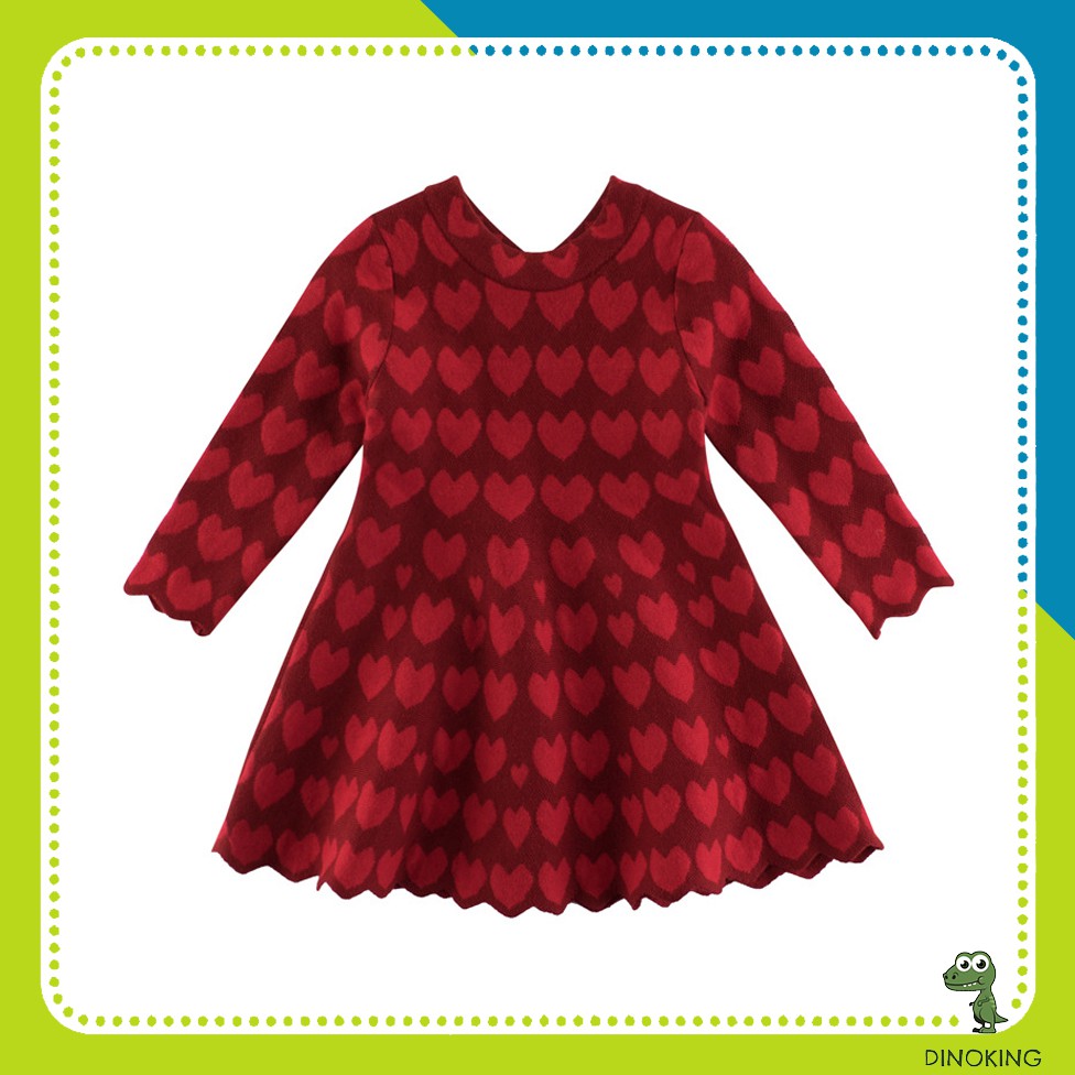 Váy đầm trẻ em thu đông đẹp váy len xinh cho bé gái xuất khẩu DINOKING VA02