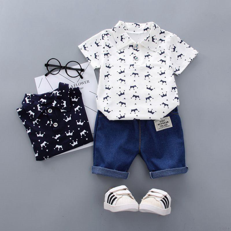 Set Áo Thun Tay Ngắn &amp; Quần Short Denim Cho Bé Trai