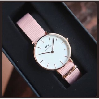 Đồng Hồ Nữ D/.W Dây Vải Nato Màu Hồng viền vàng mặt trắng Đủ Size