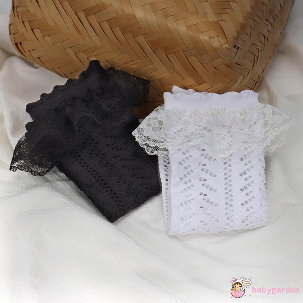 Vớ Cotton Viền Ren Lưới Màu Trơn Thoáng Khí Mùa Hè Có Vòng Tay Co Giãn Màu Đen/Trắng Cho Bé Gái