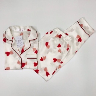 Pijama lụa cao cấp - Tim đỏ