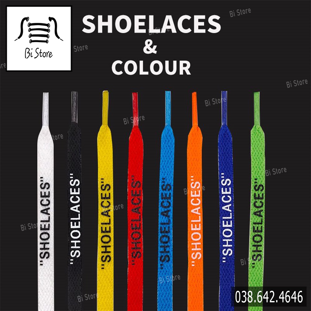 [Bảng 28 màu - 160cm] Dây giày dẹt có chữ SHOELACES dài 1m6 dành cho giày Nike AF1, AJ, Converse cổ cao [Bán theo cặp]