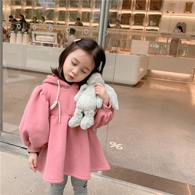 Đầm hoodie tay dài màu trơn dáng rộng thời trang Hàn Quốc thời trang cho nữ