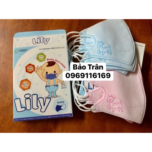 KHẨU TRANG Y TẾ LILY THIẾT KẾ 3D CHO EM BÉ HỘP 10 CÁI
