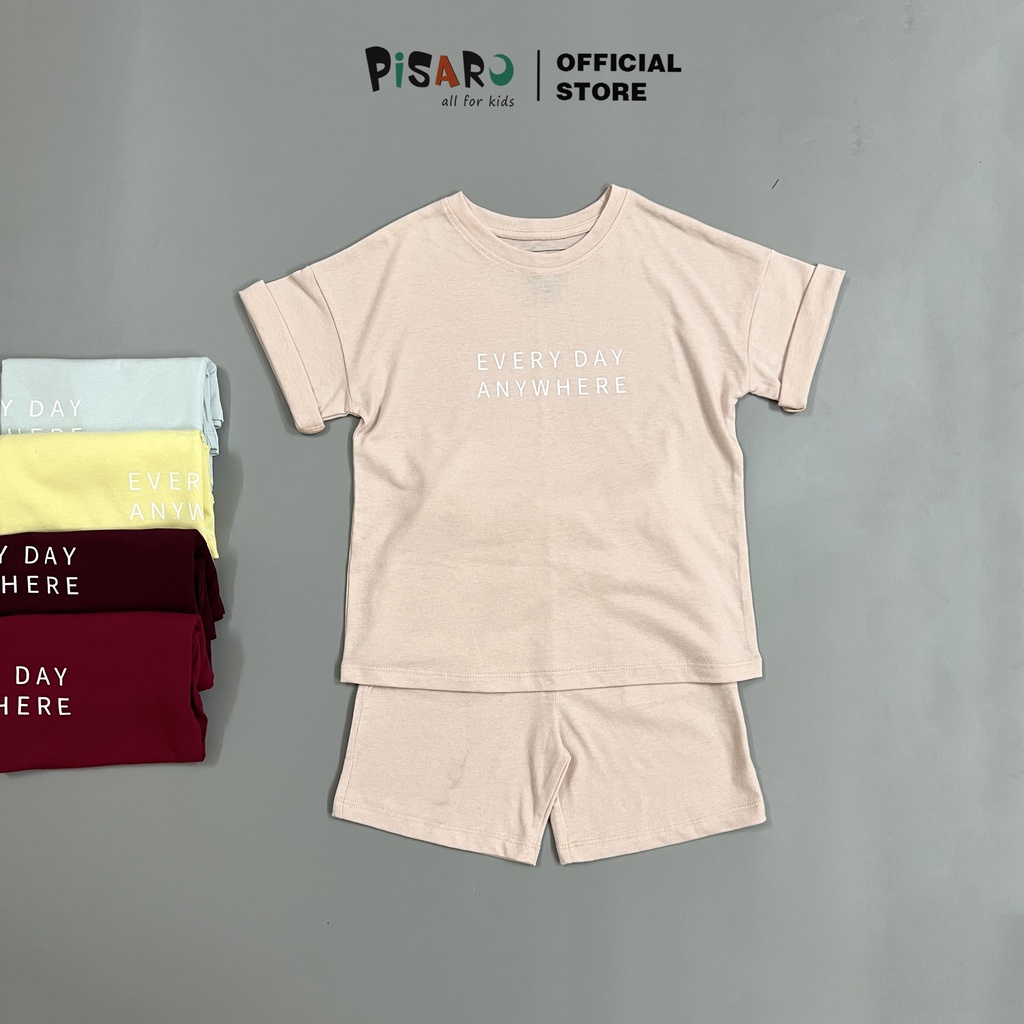 Bộ quần áo thun áo phông tay lỡ form rộng bé trai bé gái nam nữ unisex Pisaro Kids vải 100% cotton size đại thoáng mát