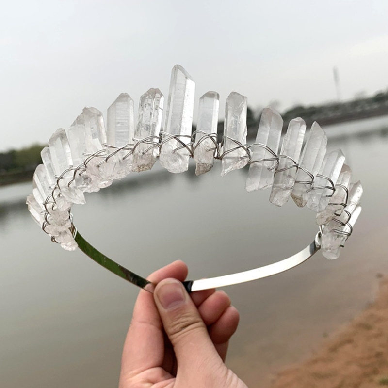 Flgo Băng Đô Cài Tóc Đính Đá Thạch Anh Tự Nhiên Màu Cầu Vồng Phong Cách Boho Cho Đám Cưới