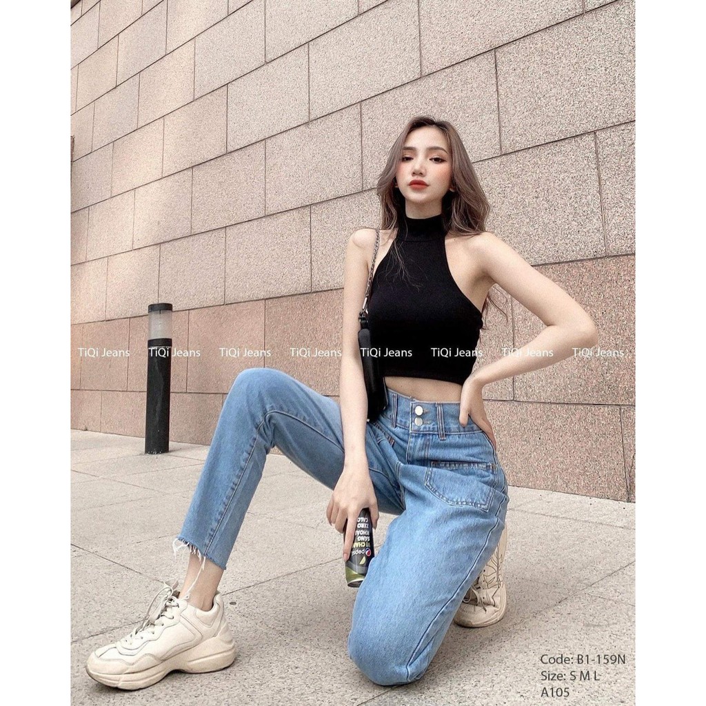 Quần Bò Suông Phối Túi Ngược Nữ 🌺 Baggy jeans cạp cao hai khuy trước thiết kế độc đâó, cá tính 🌺