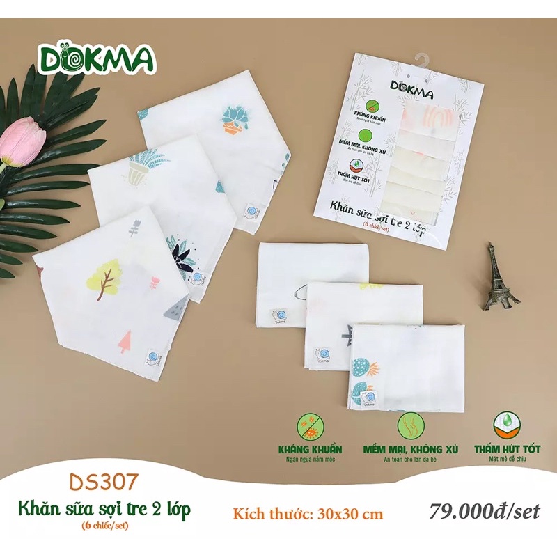 Sét 6 khăn sữa sợi tre Dokma 2 lớp DS307 - KT 30*30cm