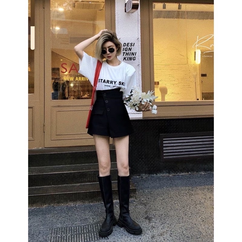 Quần short giả váy C221 , quần short cạp cao khuy lệch ulzzang