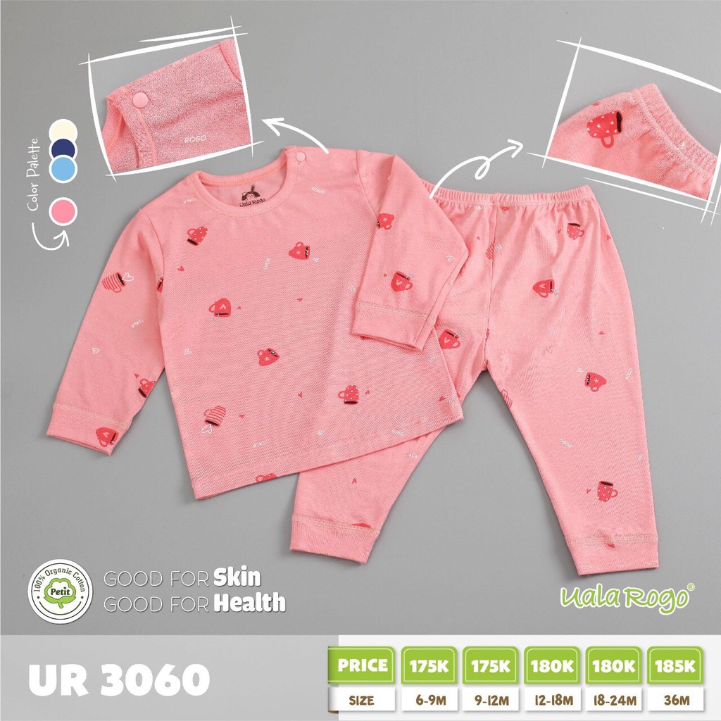 Bộ quần áo Uala Rogo vải Petit cao cấp mềm mịn thoáng mát thấm hút tốt in họa tiết cho bé trai bé gái 3060 3070