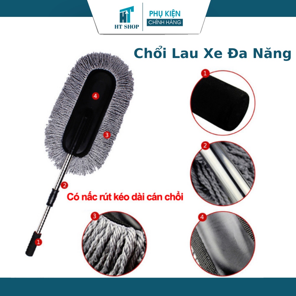 Chổi phủi bụi - lau xe ô tô nano 360 độ chất liệu bông mịn - cán chổi có thể thay đổi chiều dài theo ý muốn