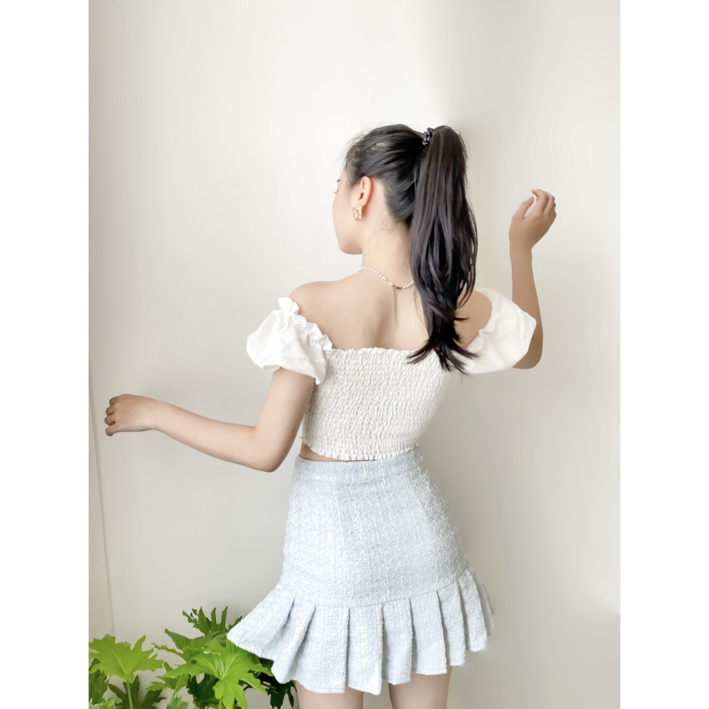 Áo thời trang Follie Croptop, áo tay phồng, đi thun sau lưng co giãn tốt, áo kiểu freesize