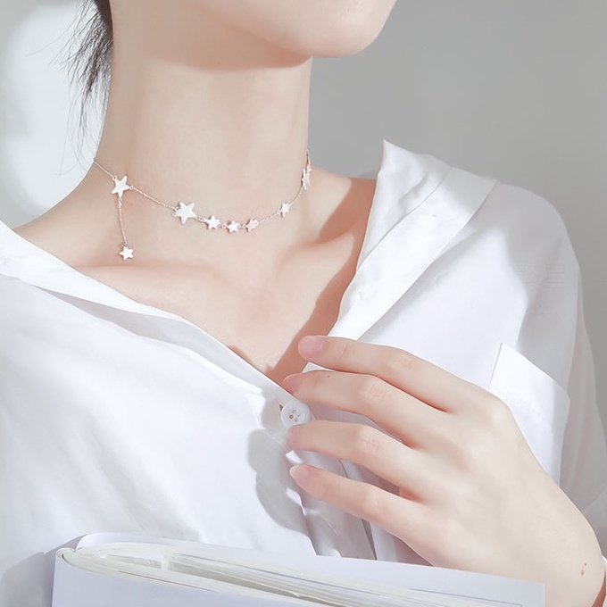 Vòng cổ bạc ý 925 ngôi sao treo dài dây chuyền nữ cá tính