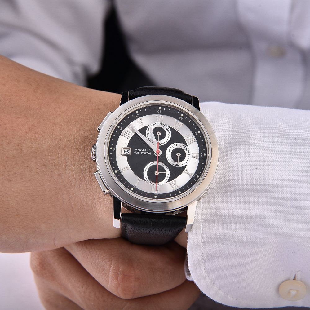 Đồng hồ Romanson Men Sport TL8252HMWBK nam máy Thụy Sĩ, thể thao chống nước, dây da cao cấp chính hãng