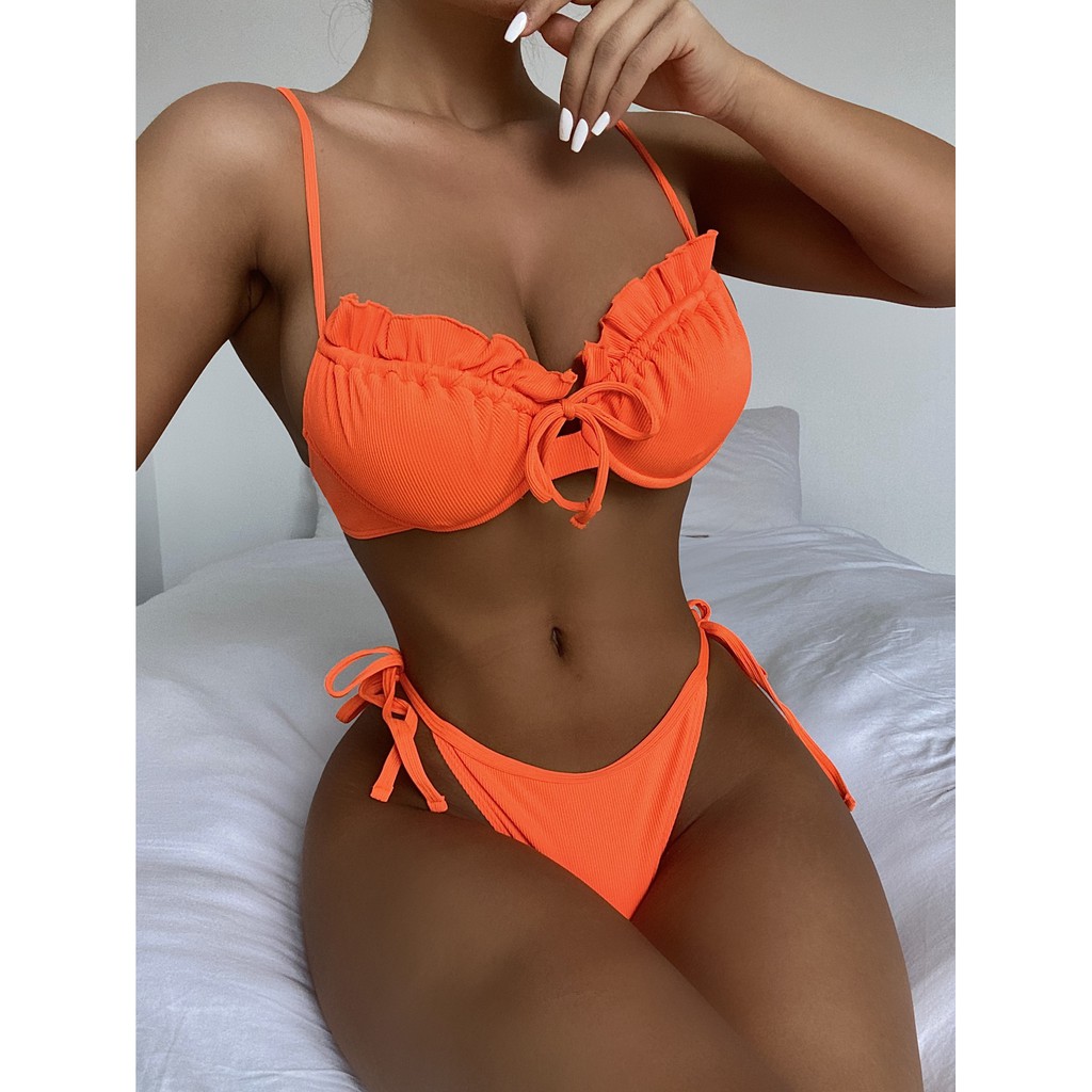 [BKN1344] <ÂU> SET BIKINI CAM/NÂU ĐỎ VẢI GÂN BÈO NGỰC (CÓ GỌNG) | BigBuy360 - bigbuy360.vn