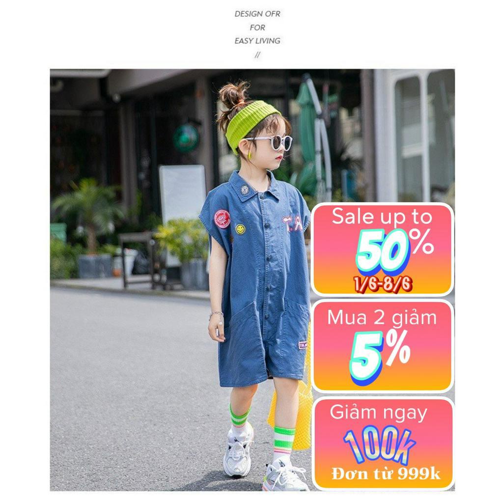 Jump bé gái cộc tay, váy bé gái chất vải denim mềm, fom xuông rộng JH2301_ ORI KIDS