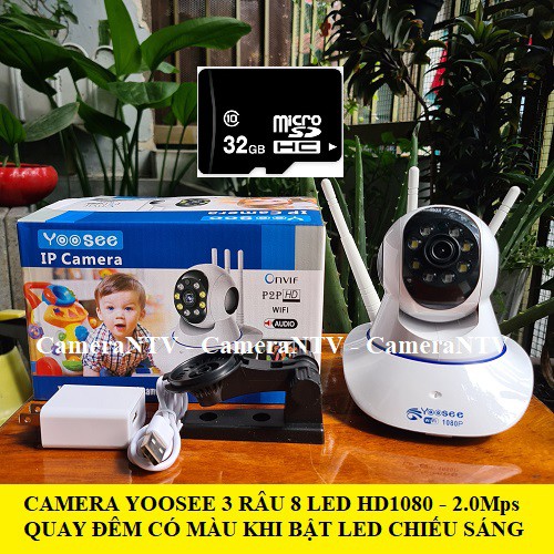 CAMERA YOOSEE 3 RÂU 8 LED HD1080 - 2.0Mps - QUAY ĐÊM CÓ MÀU KHI BẬT ĐÈN LED CHIẾU SÁNG | BigBuy360 - bigbuy360.vn