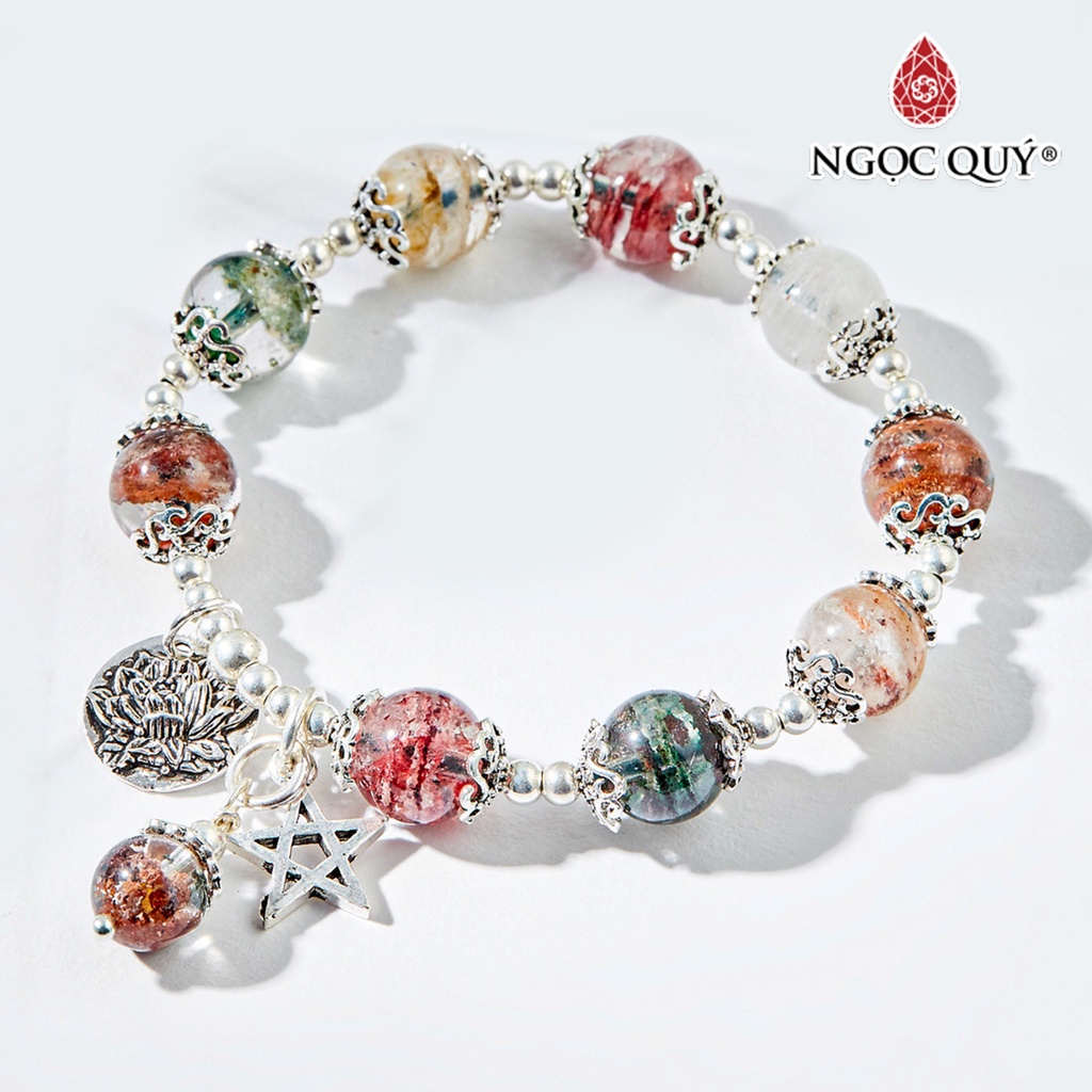 Vòng tay TA ưu linh đa sắc charm sen - Ngọc Quý