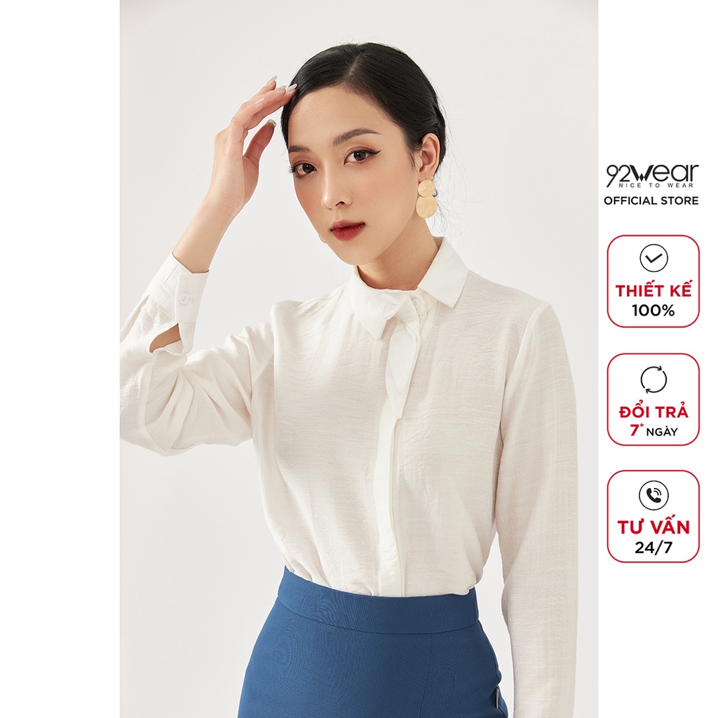 Áo sơ mi nữ kiểu dáng thanh lịch vải lụa dài tay có nơ ASW0624 - 92WEAR