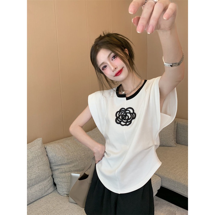 Jiashucheng Áo Thun Sát Nách Dáng Rộng Kiểu Pháp Thời Trang Mùa Hè Cho Nữ