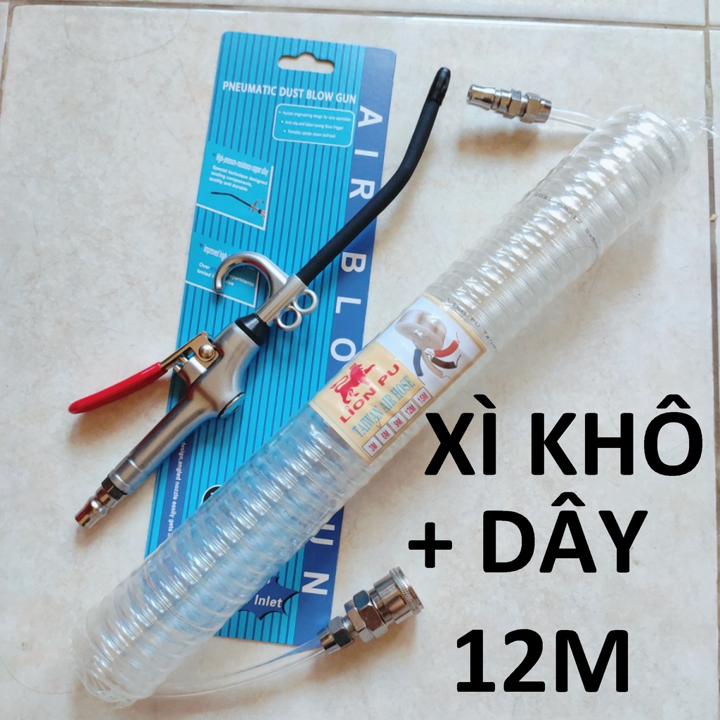 xì khô thẳng cao cấp + dây hơi 12m, súng xịt hơi thổi bui dùng khí nén