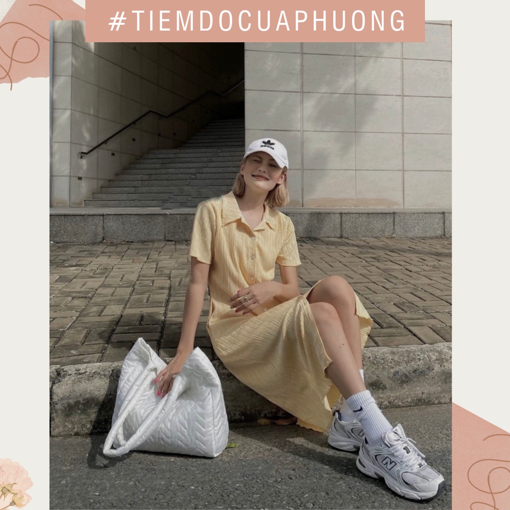 Váy/Đầm sơ mi đũi nhăn hai lớp cộc tay dáng dài cúc khảm trai siêu xinh