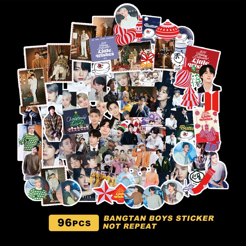Bộ 96 Sticker Chống Thấm Nước Hình Kpop BTS 2021 Dán Ván Trượt Laptop