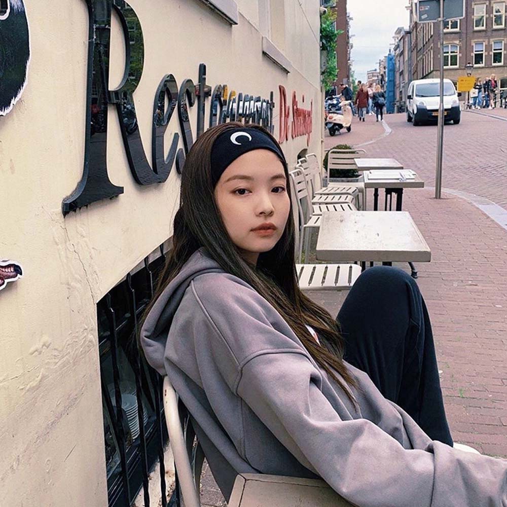 Băng đô dệt kim mềm mại thấm hút mồ hôi thêu hình mặt trăng phong cách thể thao cho nữ