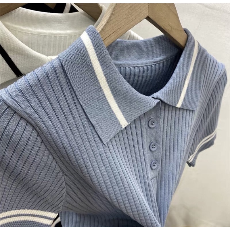 Áo Len Croptop polo thiết kế cổ áo sơmi và chạy viền ở tay form chuẩn chất dày dặn