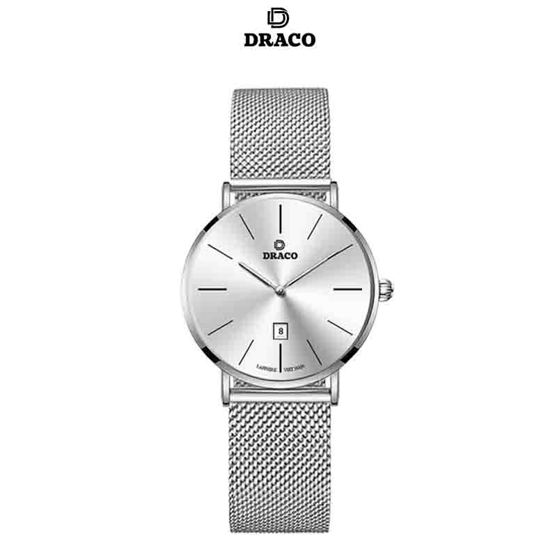 Đồng hồ nữ Draco D22-STN02 "Classic Girl" trắng kết hợp chất liệu dây lưới màu bạc phụ kiện thời trang nữ nhẹ nhàng