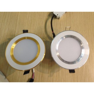 Đèn Led âm trần 7W viền vàng, đế đúc đổi 3 chế độ  ánh sáng:  trắng/vàng/trung tính