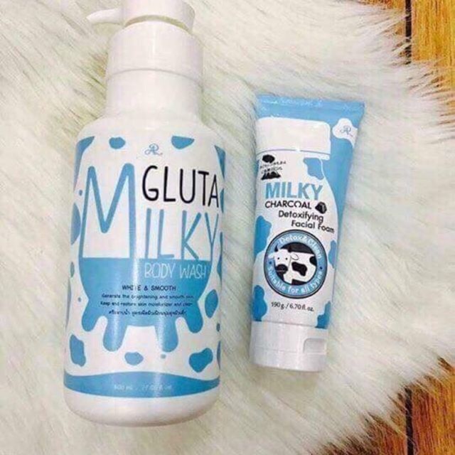 Combo sữa tắm+ sữa rữa mặt gluta milk thái lan