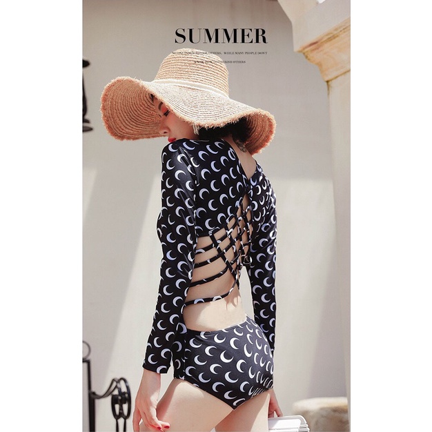 Đồ Bơi set bơi bikini nữ liền một mảnh họa tiết mặt trăng khuyết dài tay chống nắng style hàn quốc trẻ trung cá tính