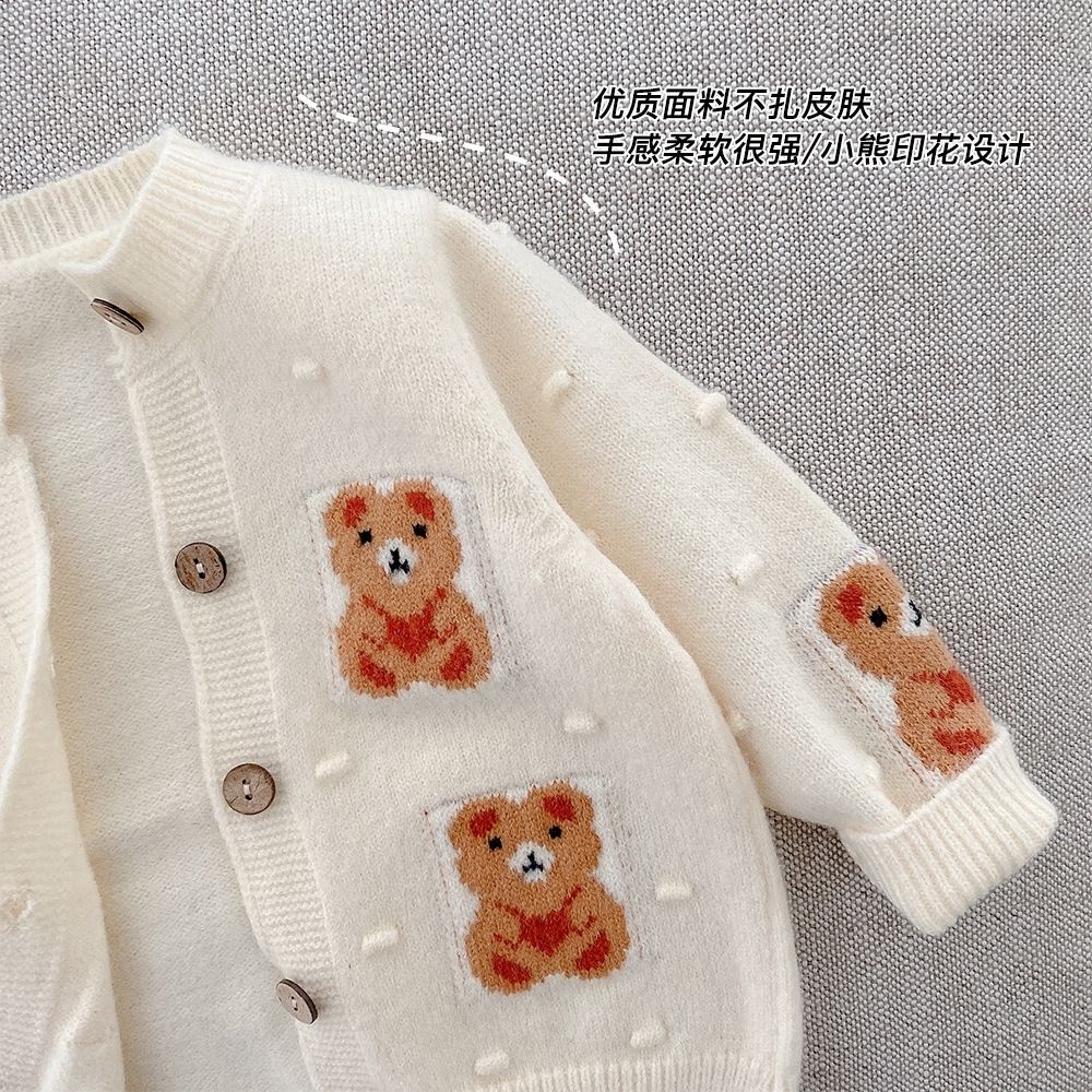 Áo Khoác Cardigan Dệt Kim Phối Nút Cổ Tròn Lót Nhung Dễ Thương Thời Trang Xuân Thu Cho Bé Trai Và Gái