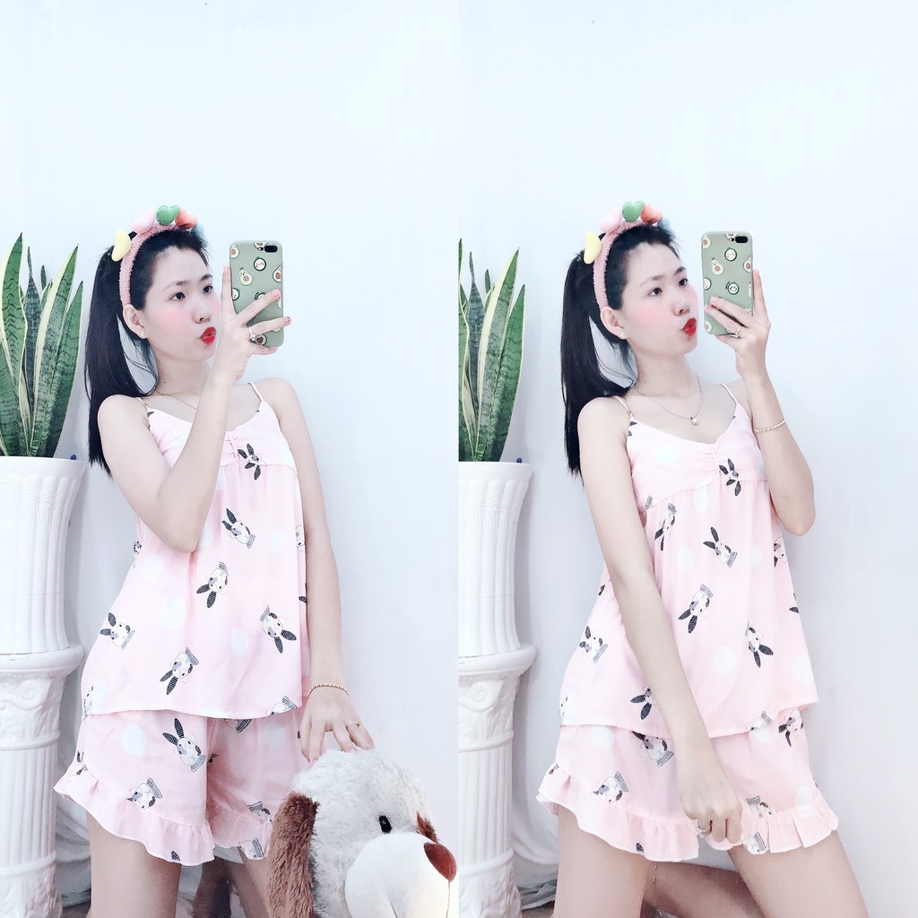 Đồ Ngủ Lụa Nữ Tole Pijama Mặc Nhà 2 Dây Cá Tính Xinh