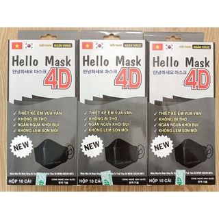 COM BO 3 HỘP KHẨU TRANG 4D HELLO MASK ĐEN CÁ TÍNH (HỘP 10 CÁI)