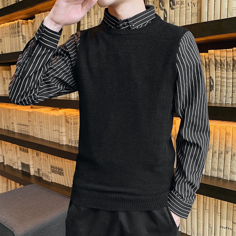 Áo Sweater Cổ Sơ Mi Giả Nhiều Lớp Thời Trang Trẻ Trung Cho Nam