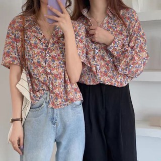Áo sơ mi hoa nhí ngắn tay
