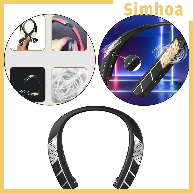 [SIMHOA] Neckband Wireless Speaker HD Low Latency w/ Retractable Earbuds Portable