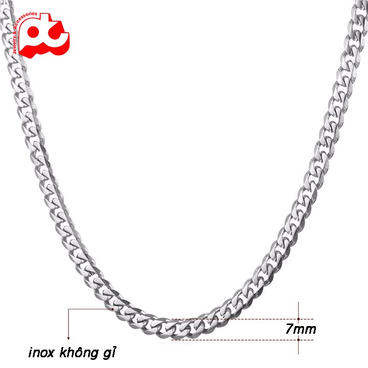 Dây chuyền nam thời trang đẹp titan thép không gỉ kiểu lặc xéo cao cấp PT JEWELRY kích cỡ 7mm màu trắng PTDCNA157