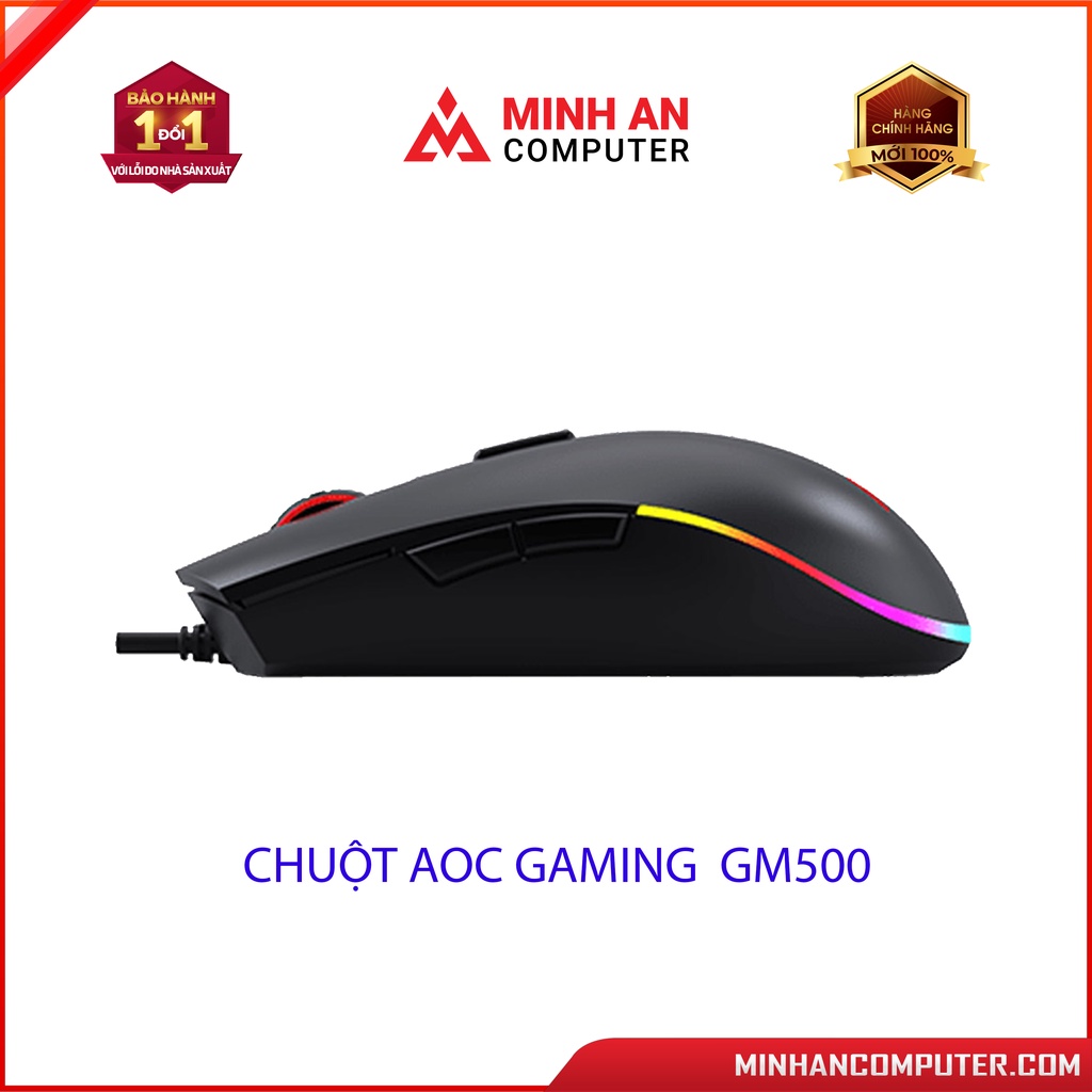 Chuột có dây AOC RGB Gaming GM500 (Đen)