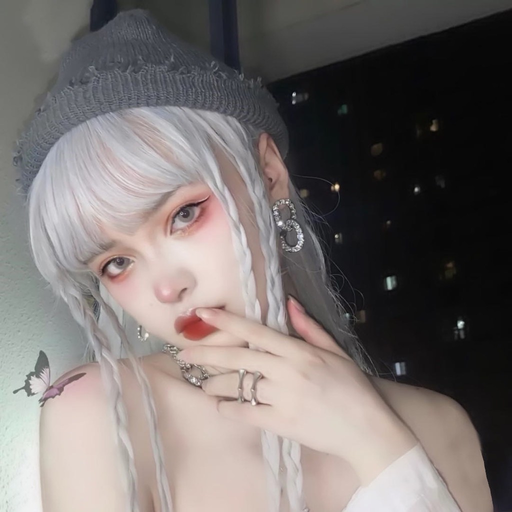 Tóc giả dài thẳng nhuộm màu xanh dương thời trang cho nữ kèm lưới trùm tóc giả