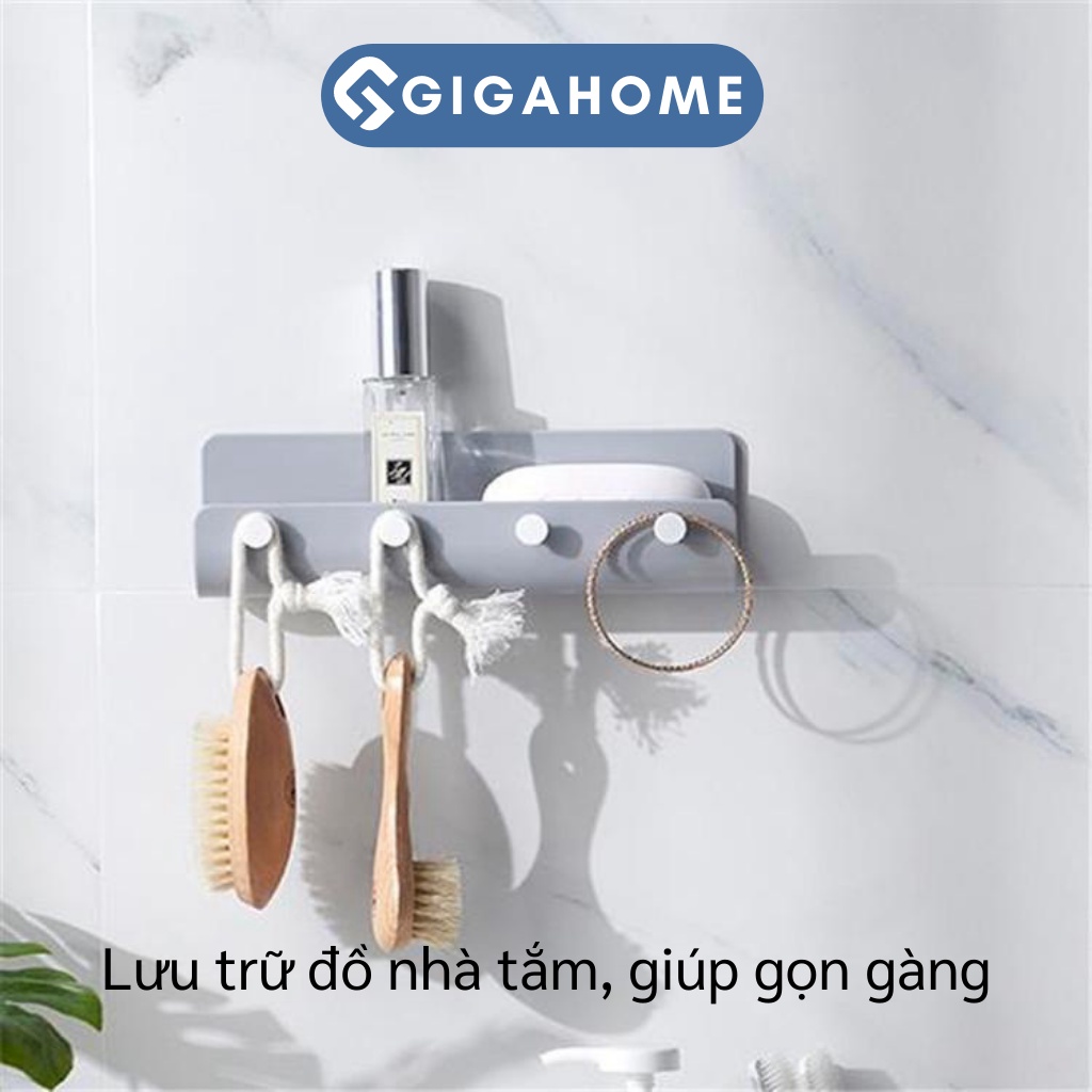 Kệ Để Đồ Dán Tường Kèm 4 Móc GIGAHOME Trang Trí Nhà Cửa Decor 8336