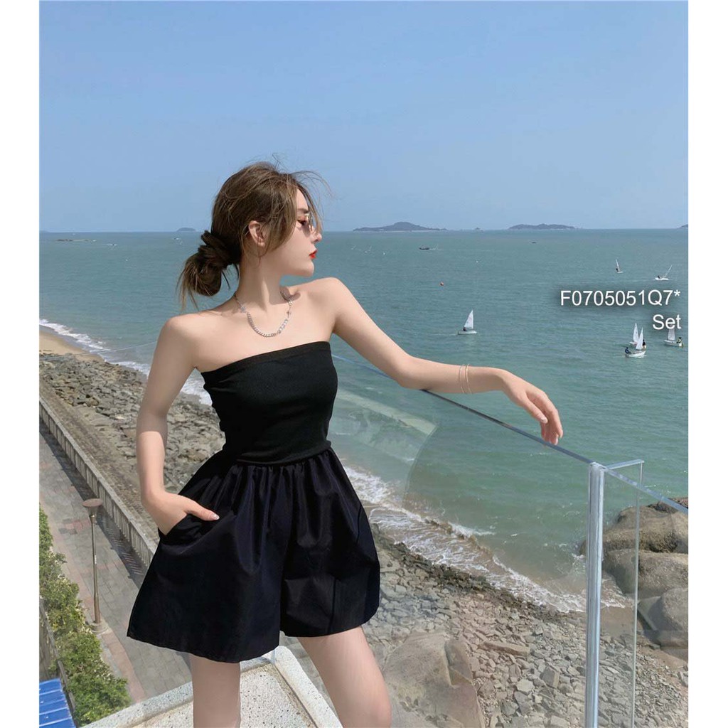 Bộ Jumpsuit Nữ Siêu Xinh Quần Short Kèm Áo Khoác Đũi 🦋 Set Jum Nữ Mùa Hè Áo Quây Kèm Áo Khoác Hai Màu So Hot | BigBuy360 - bigbuy360.vn