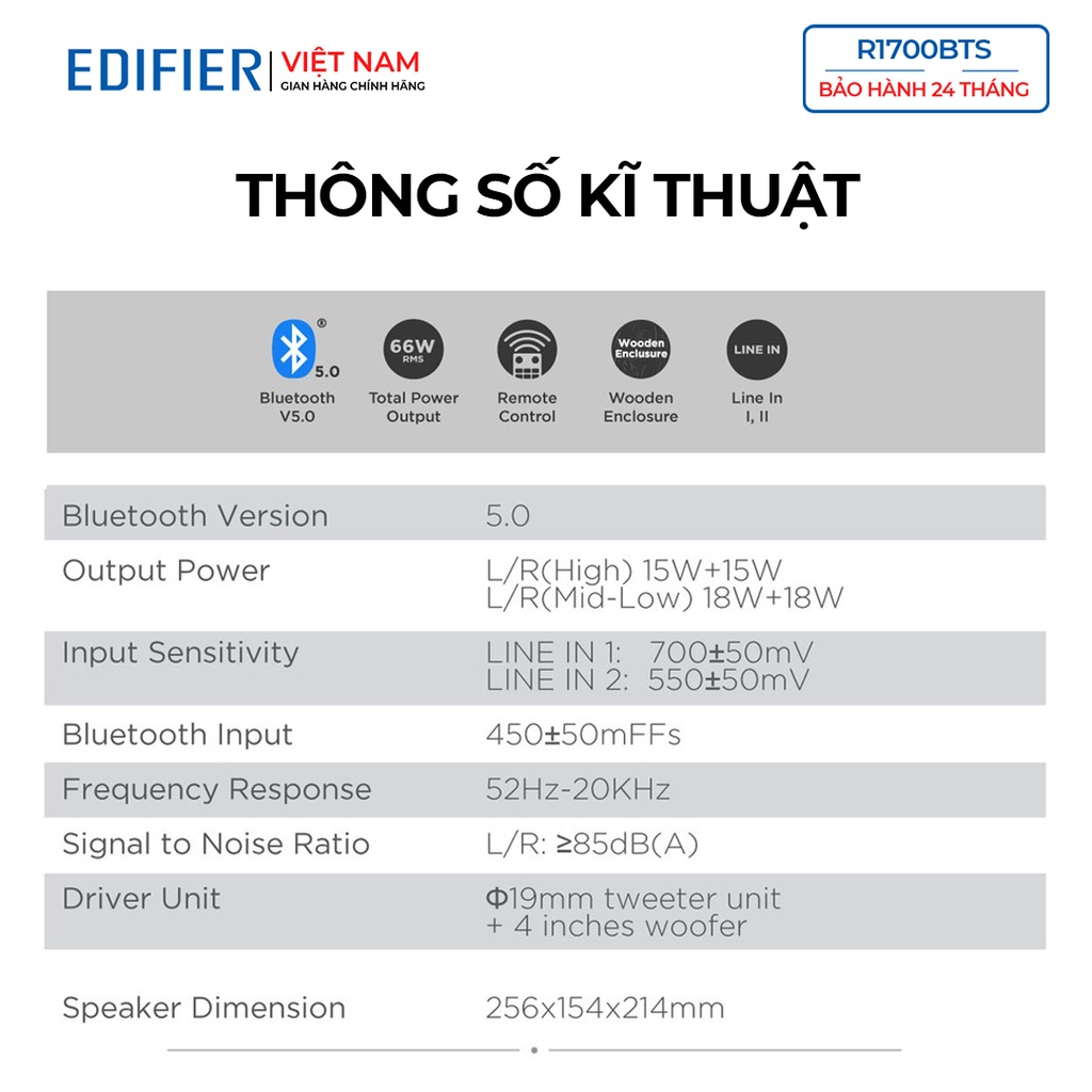 Loa bluetooth 5.0 Edifier R1700BTs - Giải mã aptX HD Công suất 66W Cổng subout Điều khiển từ xa - Hàng chính hãng