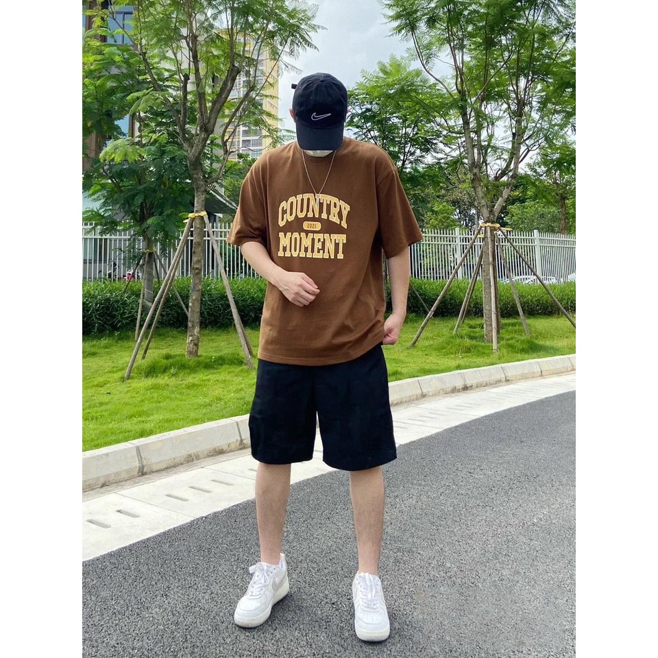 Áo Thun Tay Lỡ Nam Nữ Country Momment Unisex Áo Phông Form Rộng Màu Nâu Vải Cotton Mềm Mịn Thoáng Mát